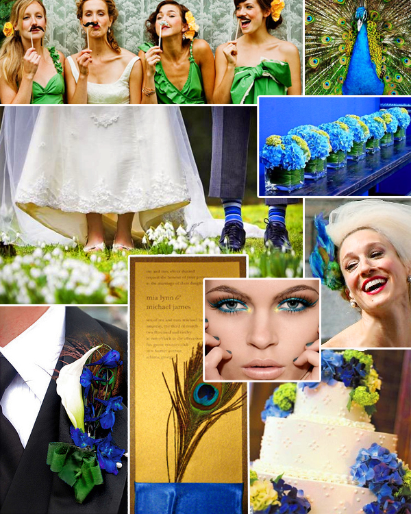 Emerald green sapphire blue gold wedding