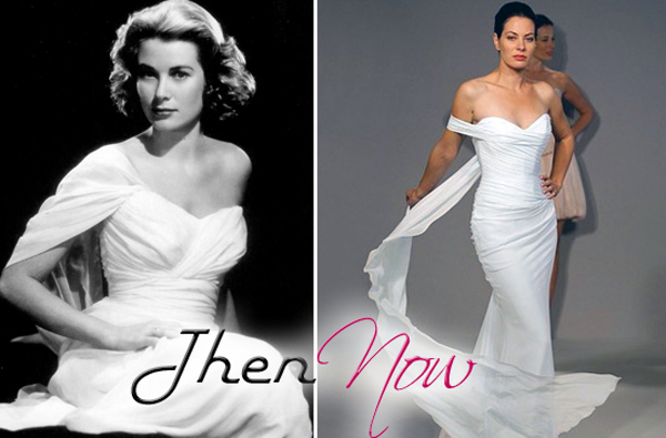 A single sleeved offtheshoulder Grecian dress on Grace Kelly before a 