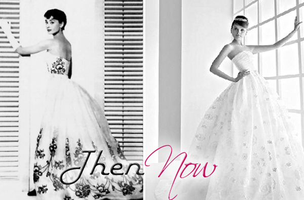 A bubbly princess ball gown on Audrey Hepburn before a Rosa Clara gown 